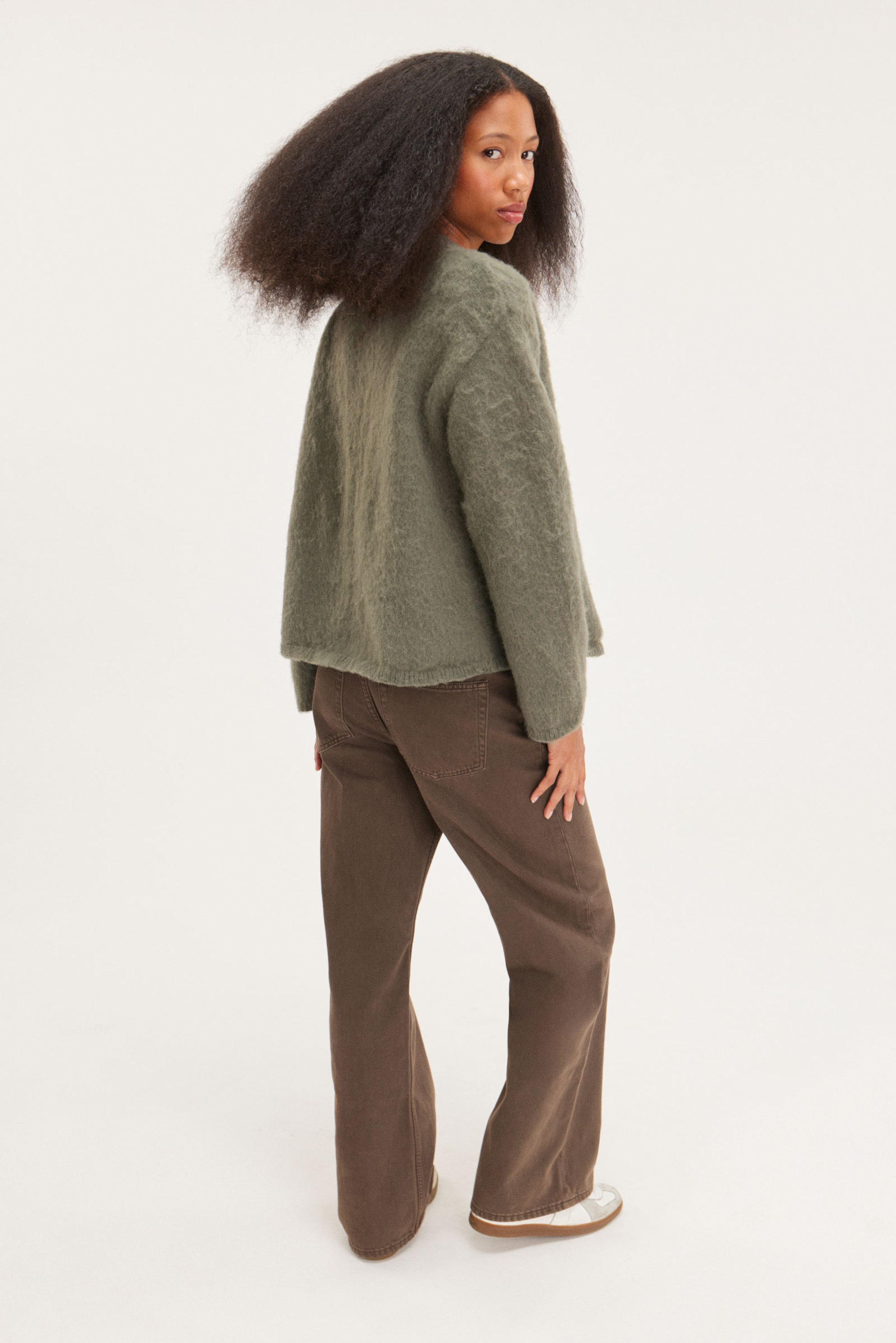 Dark Khaki Green - Fluffy knit cardigan - 2