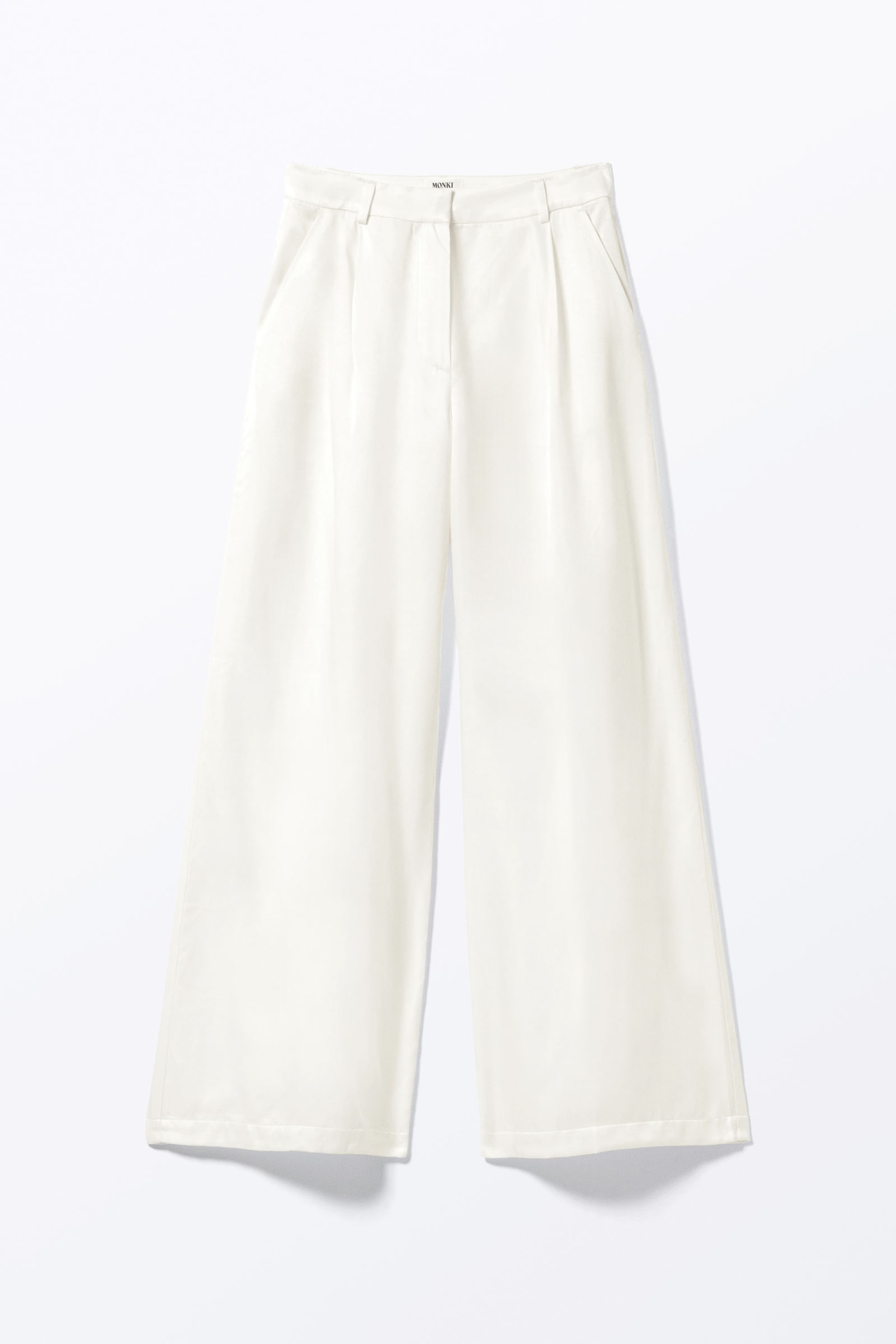 White Satin - Pleated High Waist Wide Leg Suiting Trousers - 3