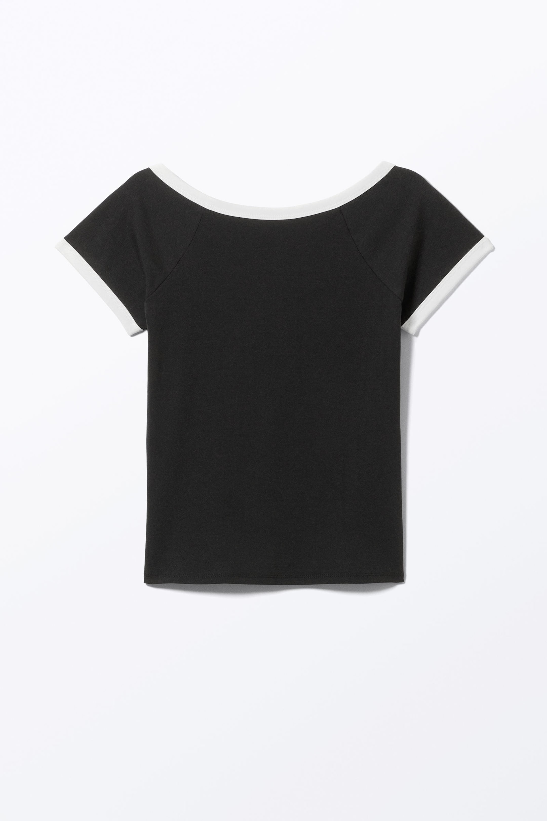 Black - White Binding - Short-Sleeved Cowl Neck Top - 3