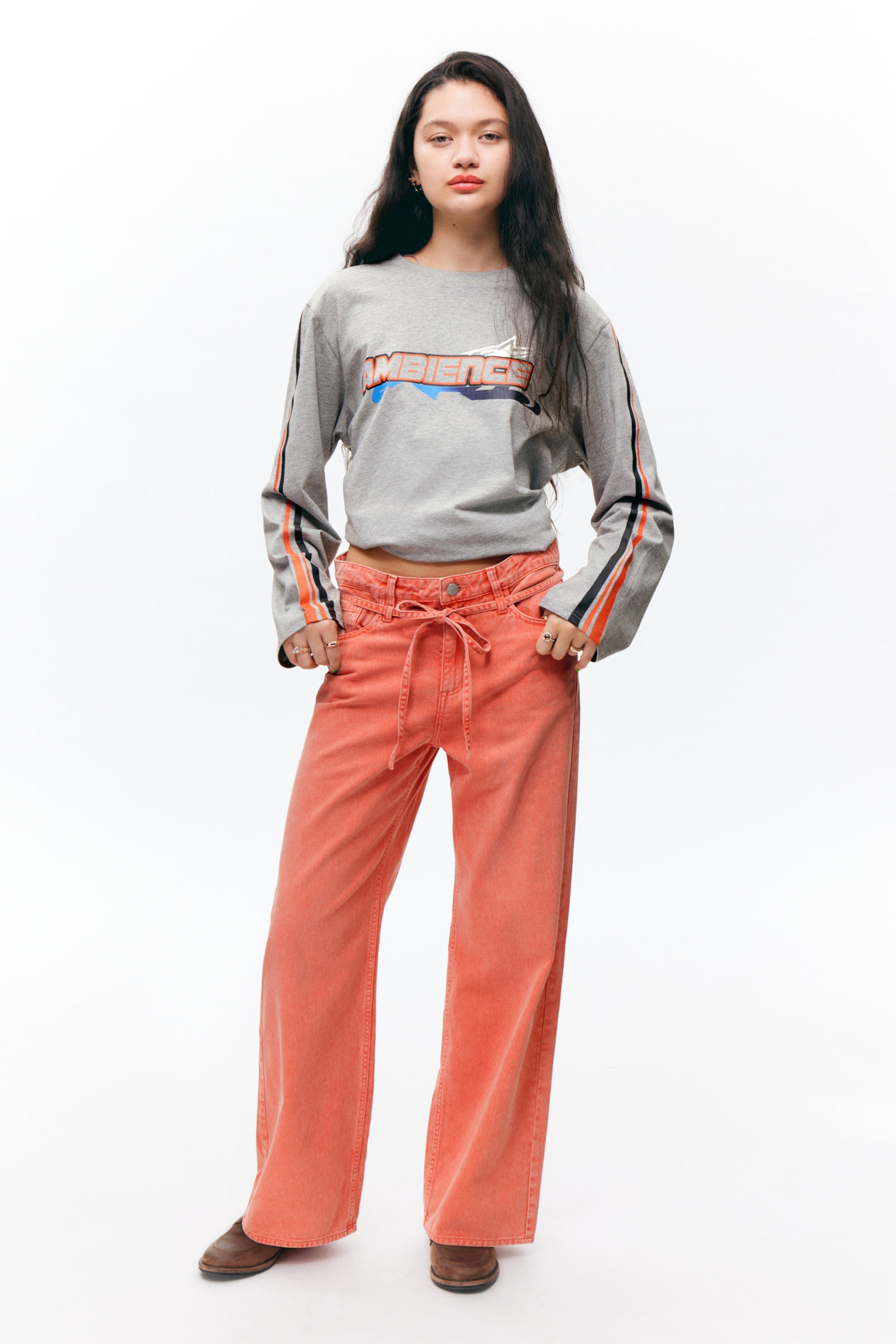 Dusty Red Overdye - Low Waisted Relaxed Twill Trousers - 0
