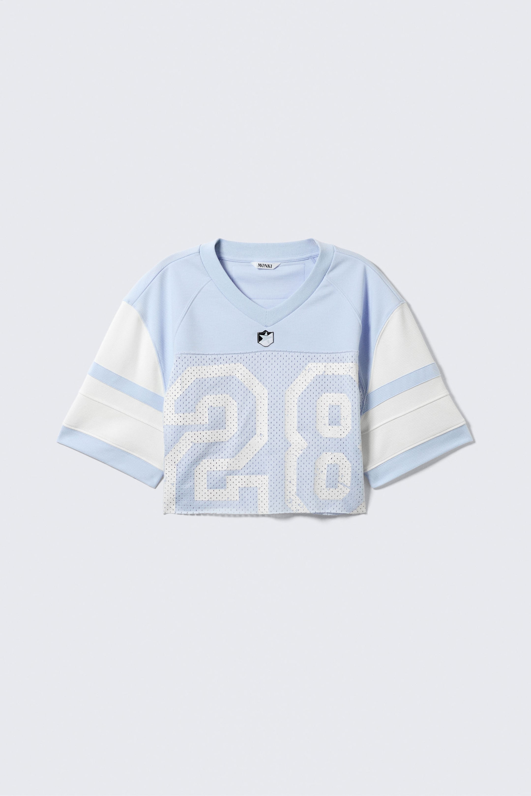 Light Blue/White - Oversized Cropped Mesh T-shirt - 4