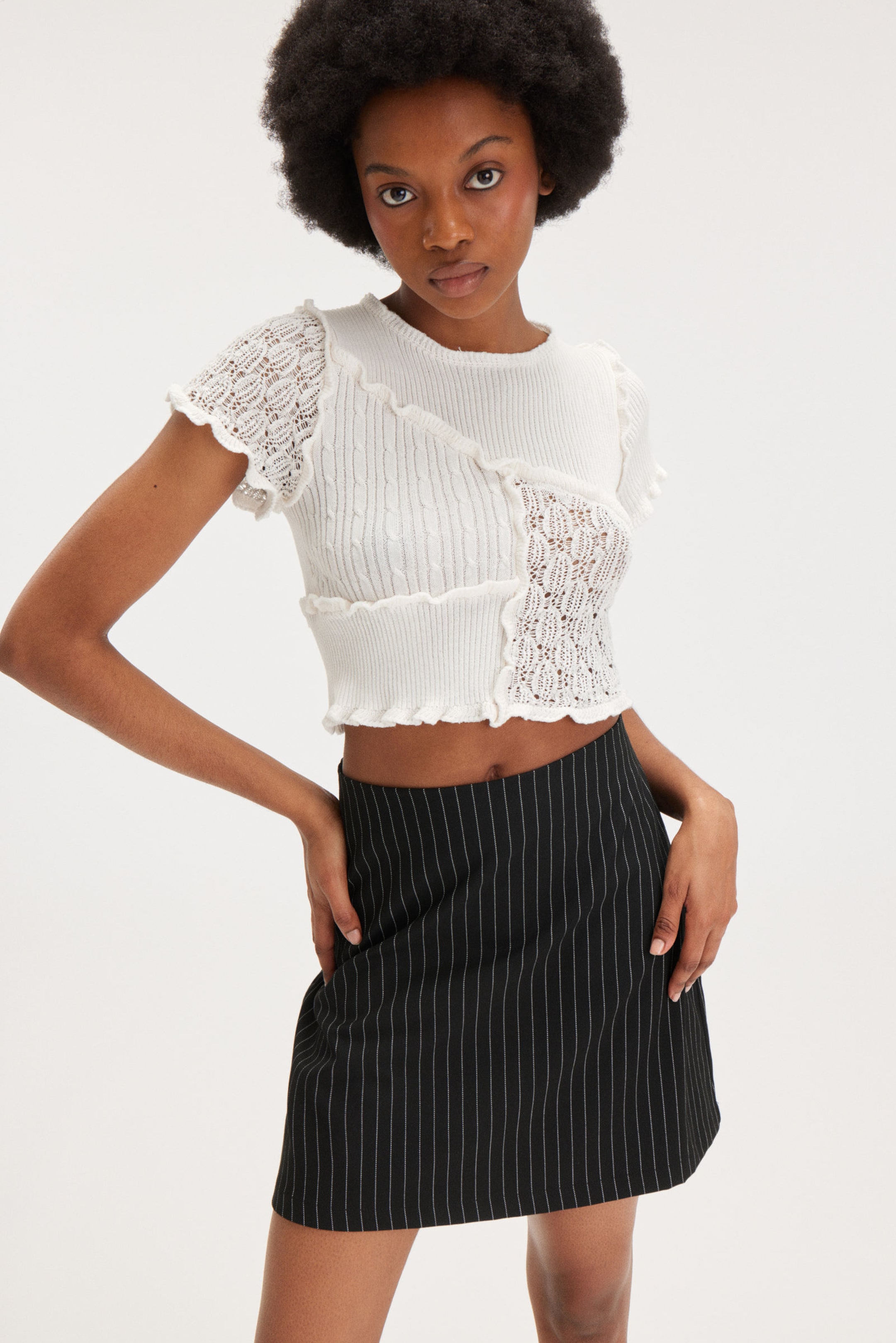 Black pinstripe - A-line mini skirt - 0