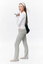 Grey Melange - Low Waist Flared Pyjama Trousers - 2