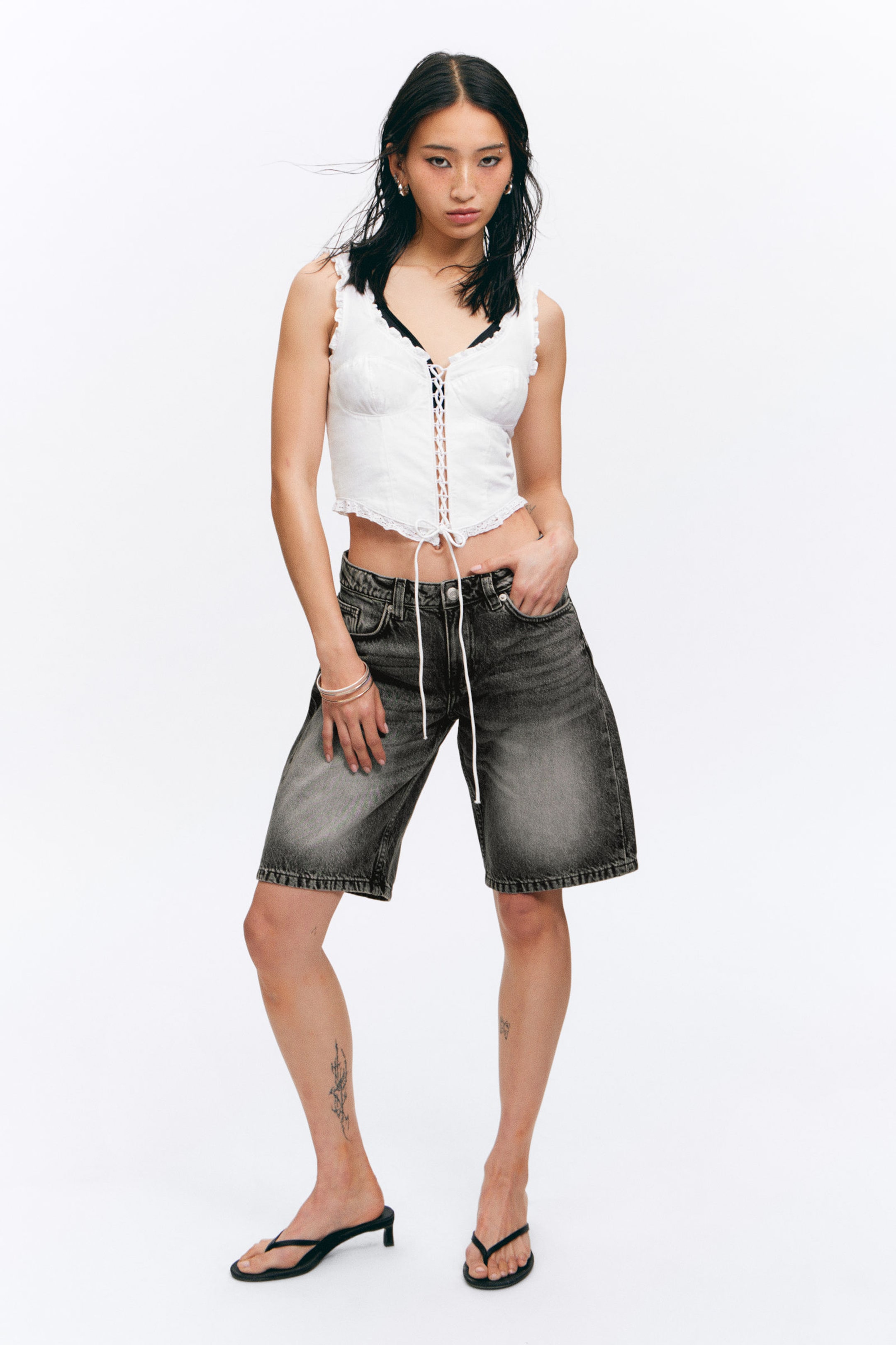 #272627 - Imoo Low-Rise Wide Leg Denim Shorts - 1