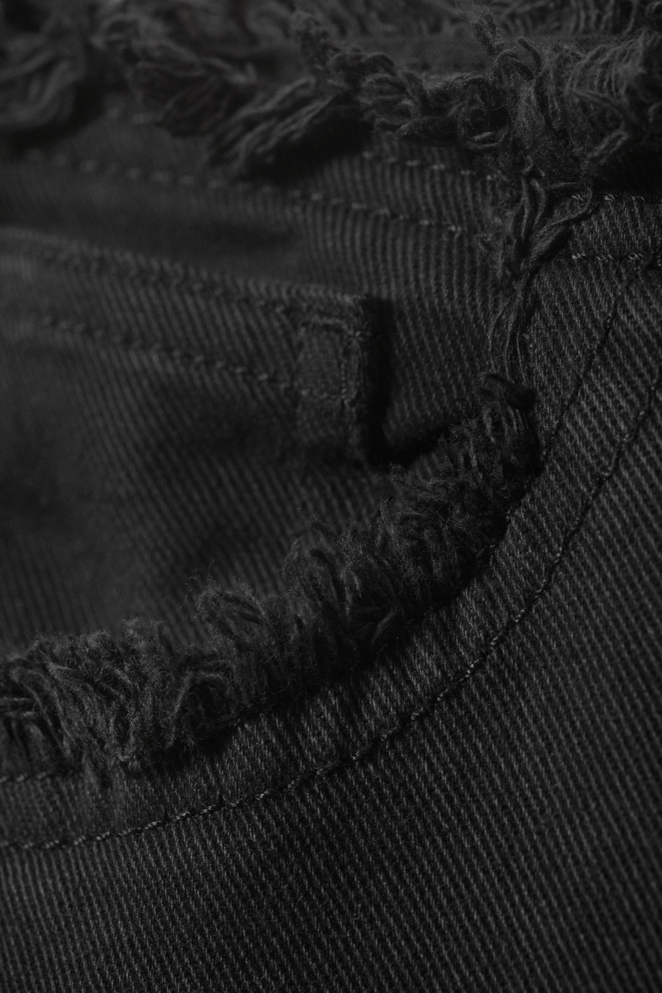 Black - Frayed Low Waist Twill Trousers - 5