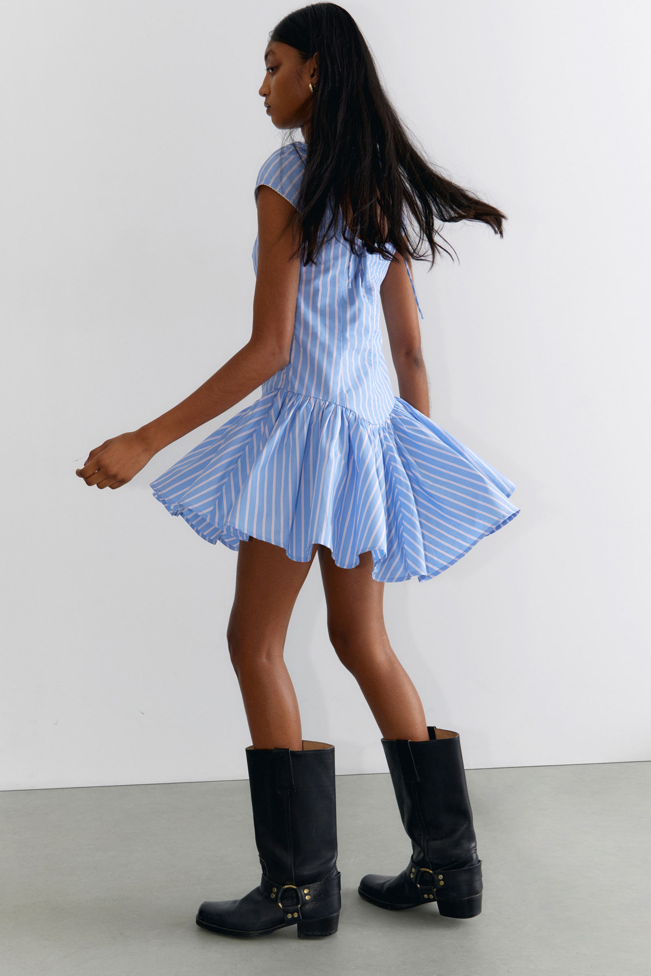 Striped Blue & Pink - Fit and Flare Mini Dress - 4