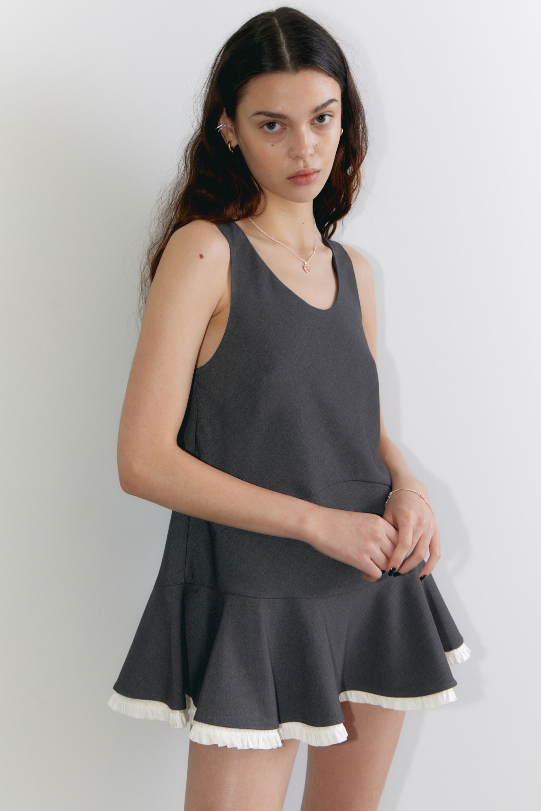 #4F5155 - Sleeveless Peplum Hem Mini Dress - 2