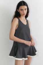 Dark Grey - Sleeveless Peplum Hem Mini Dress - 1