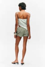 Light Khaki Green - Drawstring Mini Cargo Shorts - 3