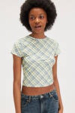 Yellow - Blue Check - Cropped t-shirt - 0
