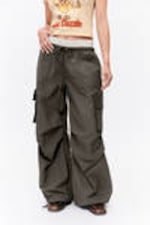 Dark Grey - Loose Nylon Cargo Trousers - 1
