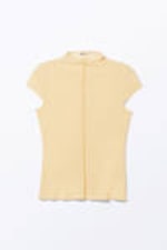 Light Yellow - Fitted Cap-Sleeved Mock-Turtleneck T-shirt - 3