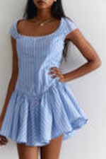 Striped Blue & Pink - Fit and Flare Mini Dress - 1