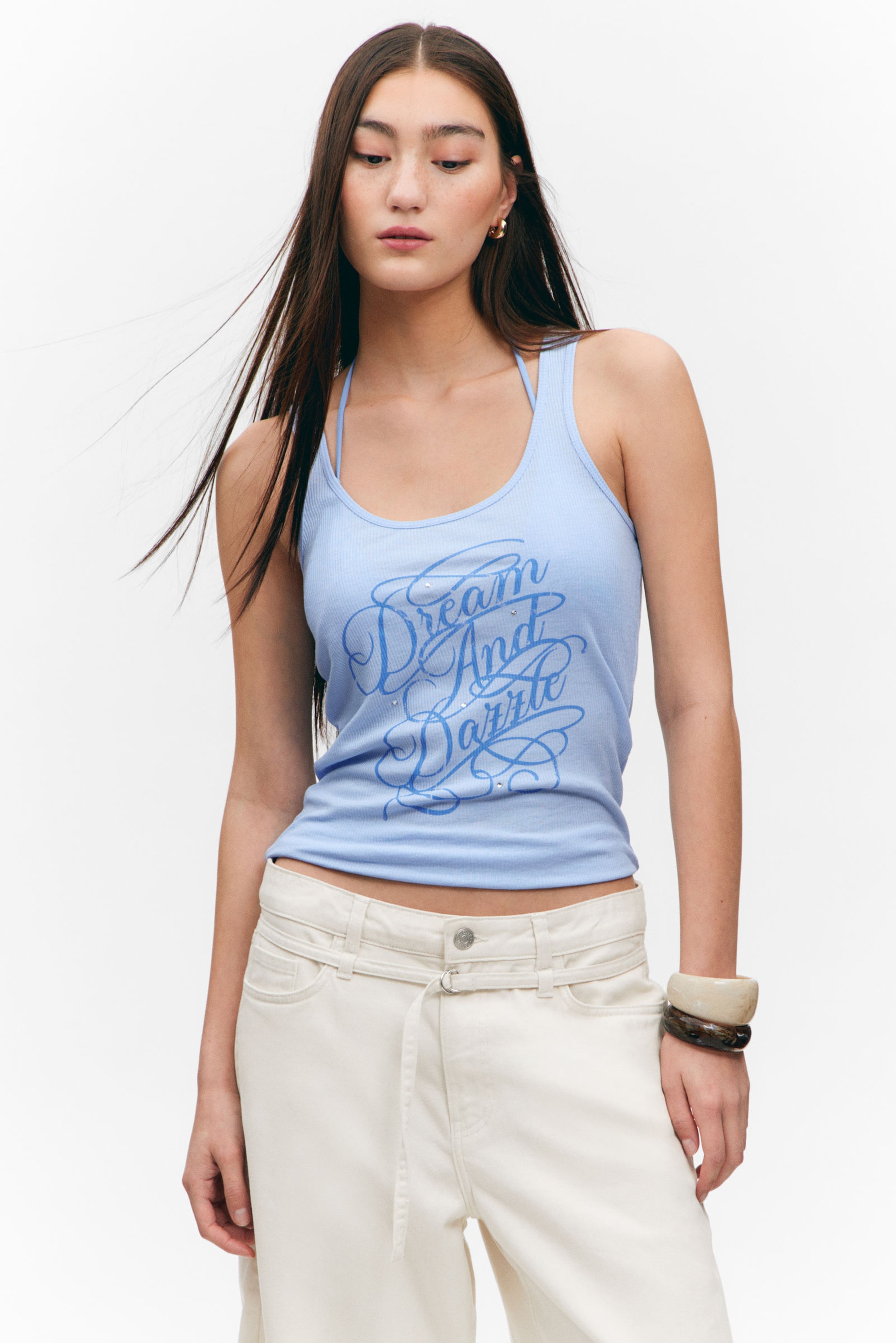 Light Blue - Dream & dazzle - Printed Fitted Tank Top - 0