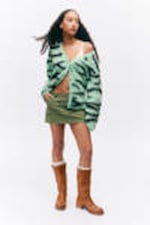Light Green Zebra Print - Fluffy knit cardigan - 0