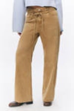 Washed Brown/Biege - Low Waisted Relaxed Twill Trousers - 1