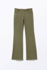 Dark Khaki Green - Frayed Low Waist Twill Trousers - 3