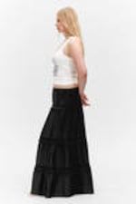 Black - Tiered Frilled Maxi Skirt - 2