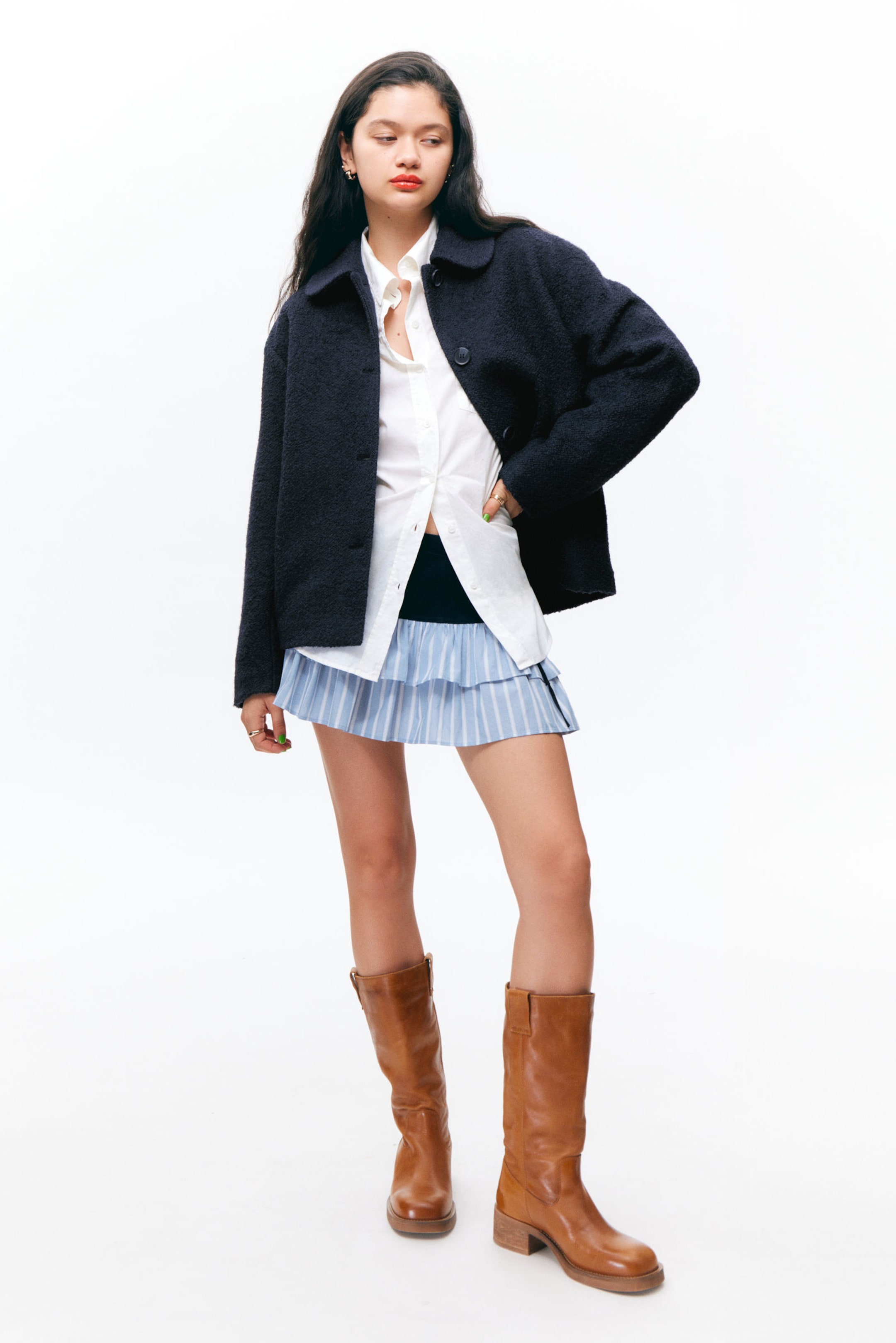 Navy Blue - Single-breasted Wool Blend Jacket - 3
