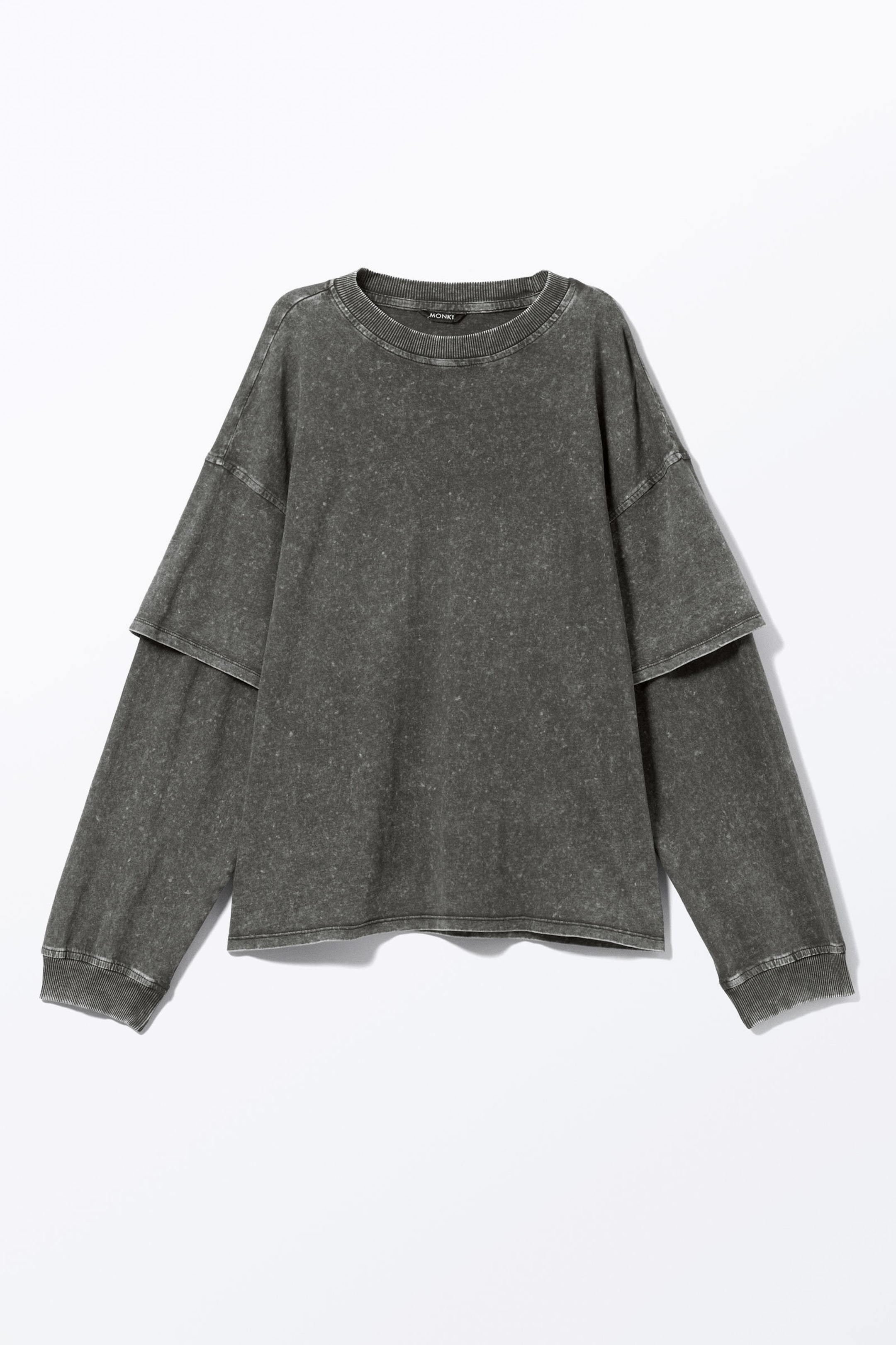 Washed Black - Long-Sleeved Double-Layered Oversized T-shirt - 3