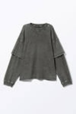 Washed Black - Long-Sleeved Double-Layered Oversized T-shirt - 3