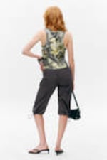 Dark Grey - Dirty Floral - Tie-Front Cotton Tank Top - 3