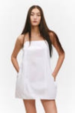 White - Tie-Back Twill Mini Dress - 1