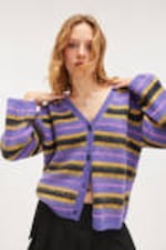 Purple Multi Stripe - Fluffy knit cardigan - 0