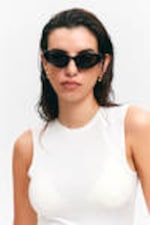 Black - Black Lenses - Winged Cat-Eye Sunglasses - 0