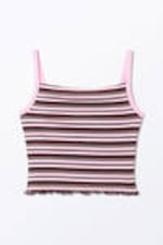 Dark Red Stripe - Cropped Ribbed Tank Top - 3