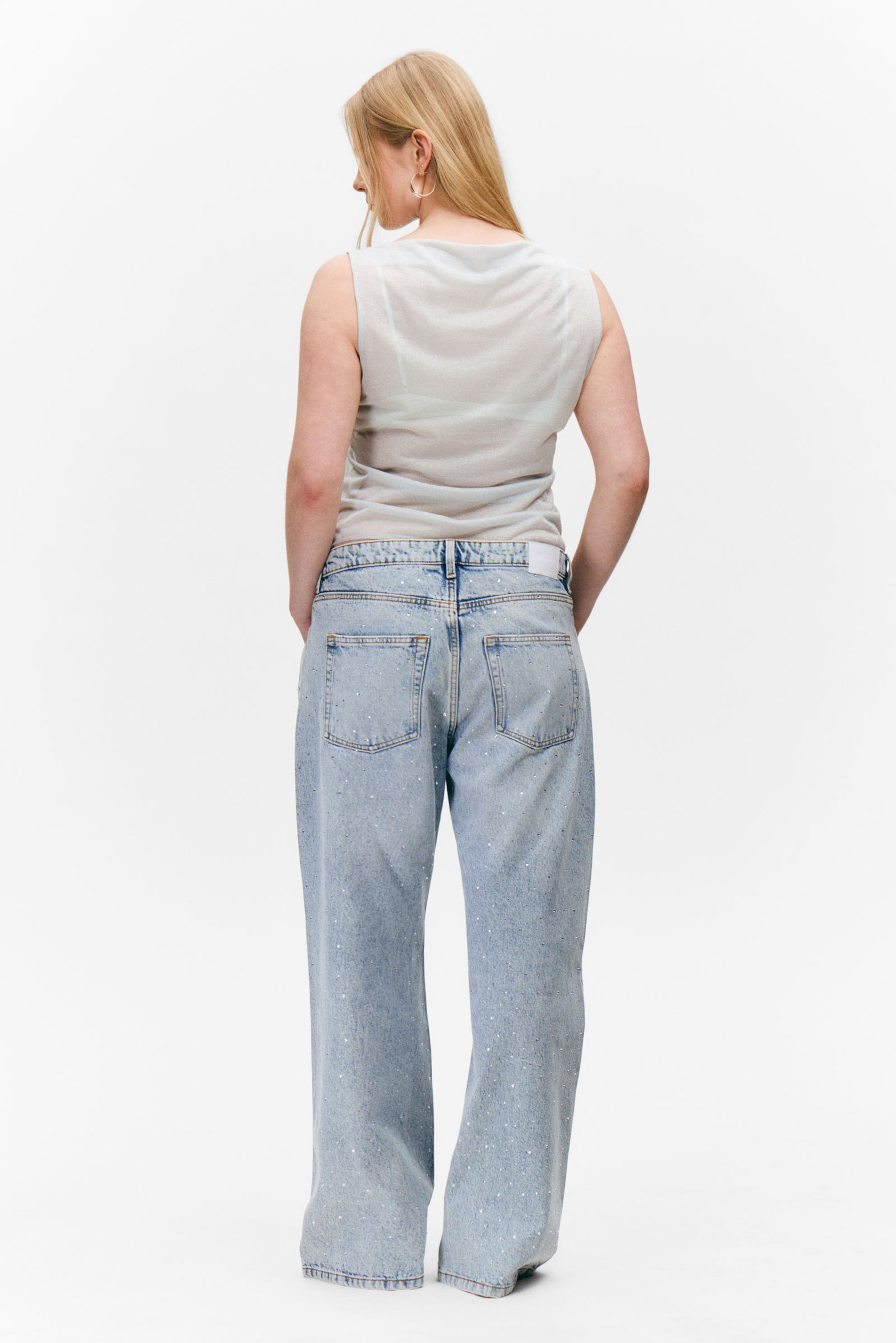 Light Grey Glitter - Sleeveless Boatneck Tank Top - 2