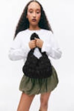 Black - Smocked Rectangular Shoulder Bag - 0