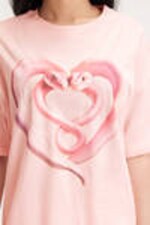 Light Pink - Snake Heart - Oversized Cotton T-shirt - 2