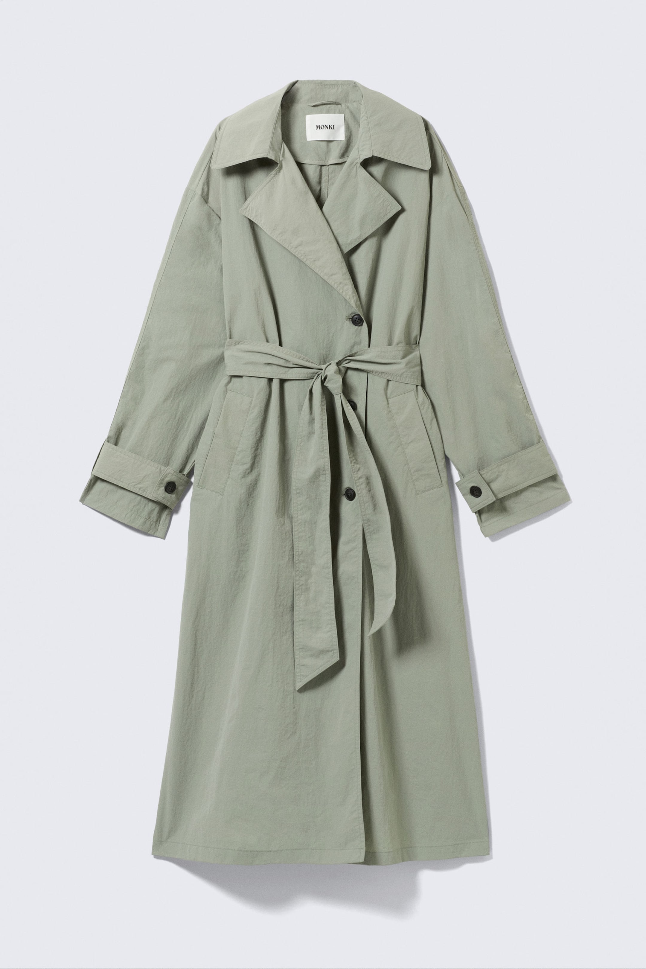 Khaki Green - Oversized Belted Nylon Trench Coat - 4