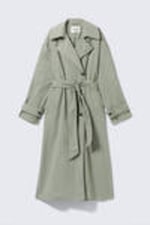 Khaki Green - Oversized Belted Nylon Trench Coat - 4