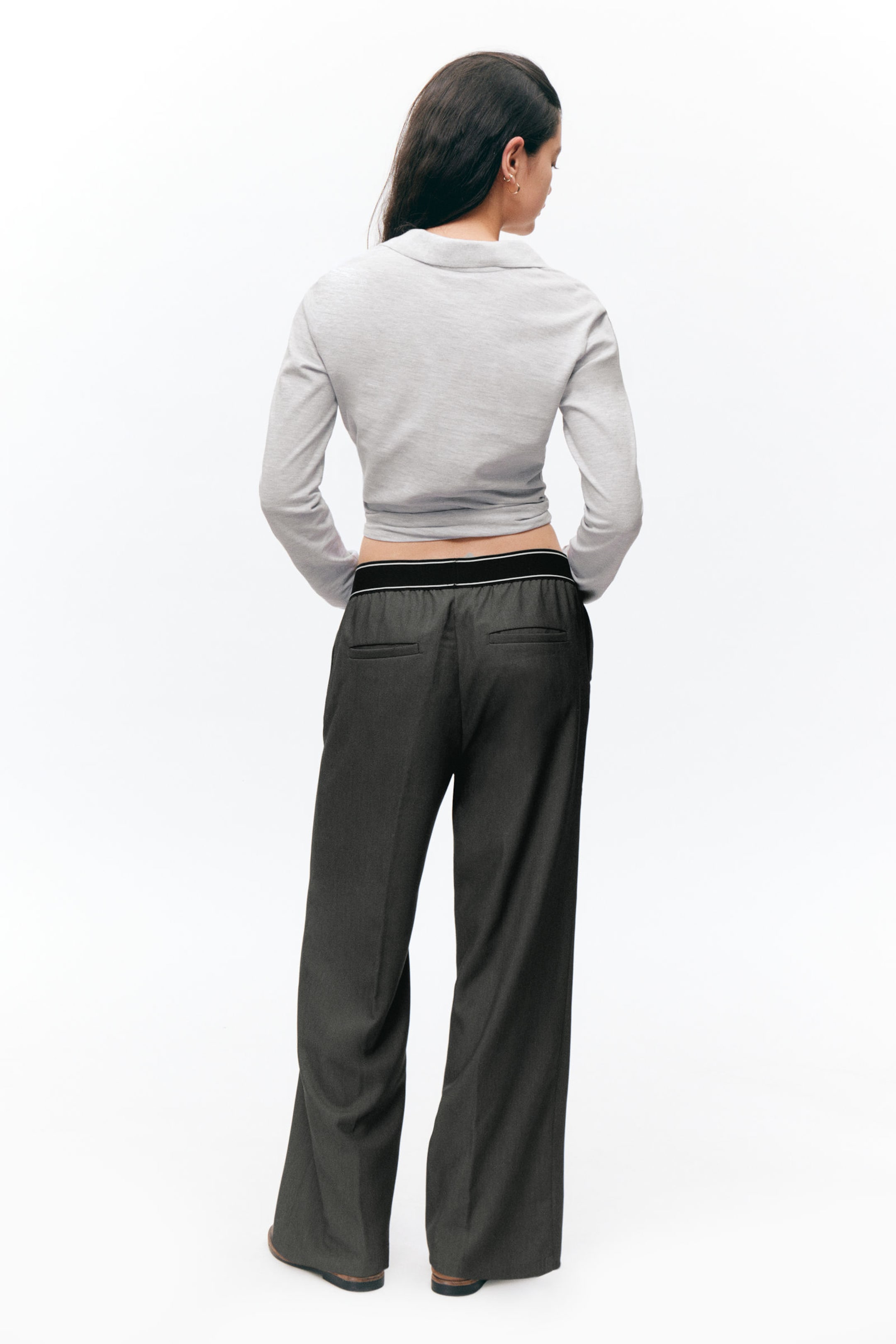 Dark Grey - Loose Elastic Suiting Trousers - 2