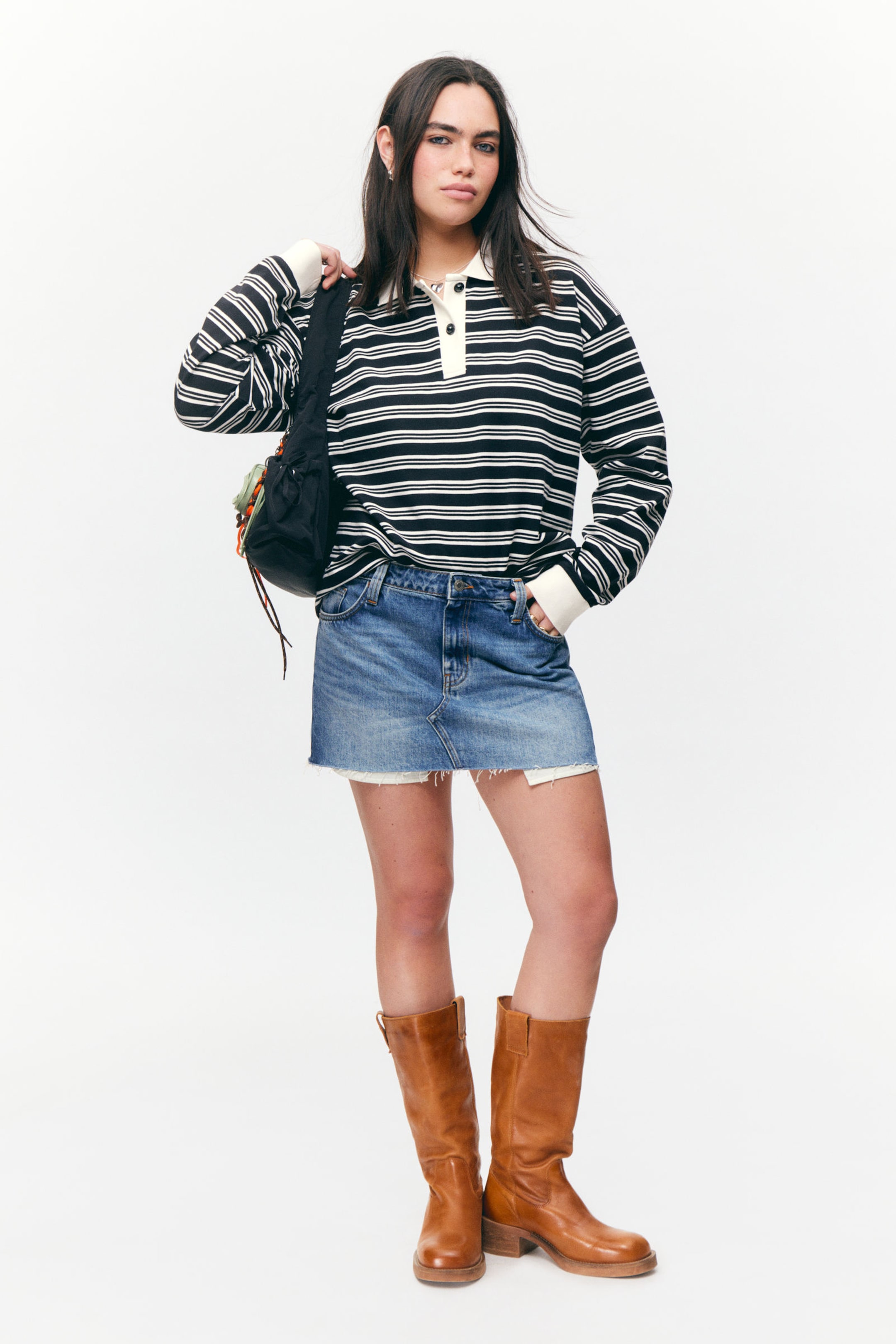 Black & White Stripes - Long Sleeve Rugby Polo Top - 2