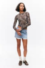 Leopard-print - Long-Sleeved Printed Mesh Top - 1