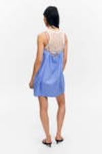 Blue - Tie-Back Twill Mini Dress - 3