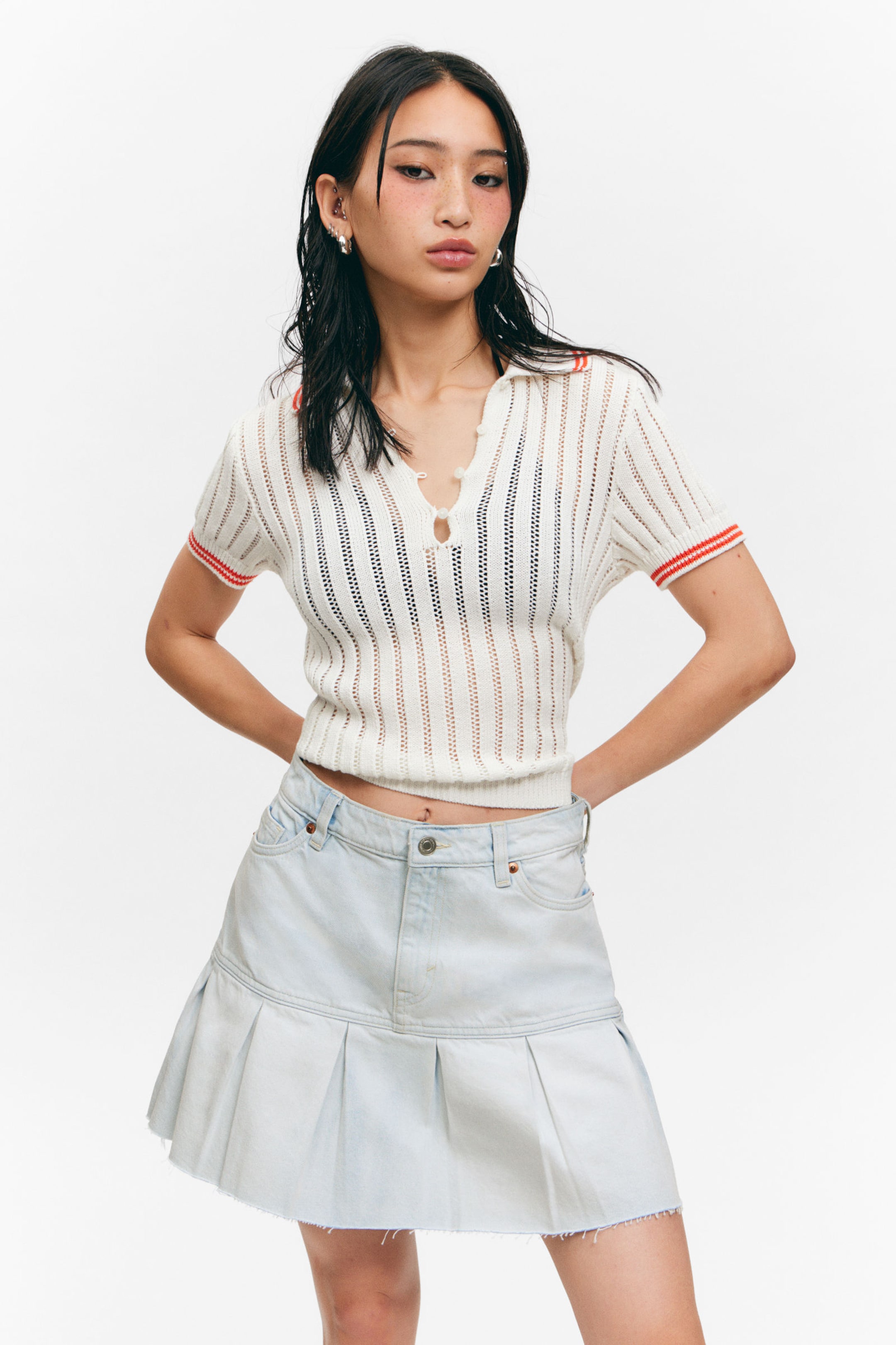 #8898AC - Pleated Mini Denim Skirt - 2