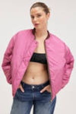 Dark Red/Hot Pink - Loose Reversible Bomber Jacket - 3
