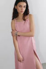 Dusty Pink - Sleeveless Twill Maxi Slip Dress - 2
