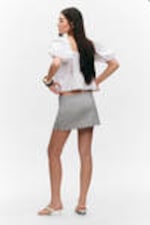 Light Grey - Pinstripe - Low Waisted Mini Suiting Skirt - 3