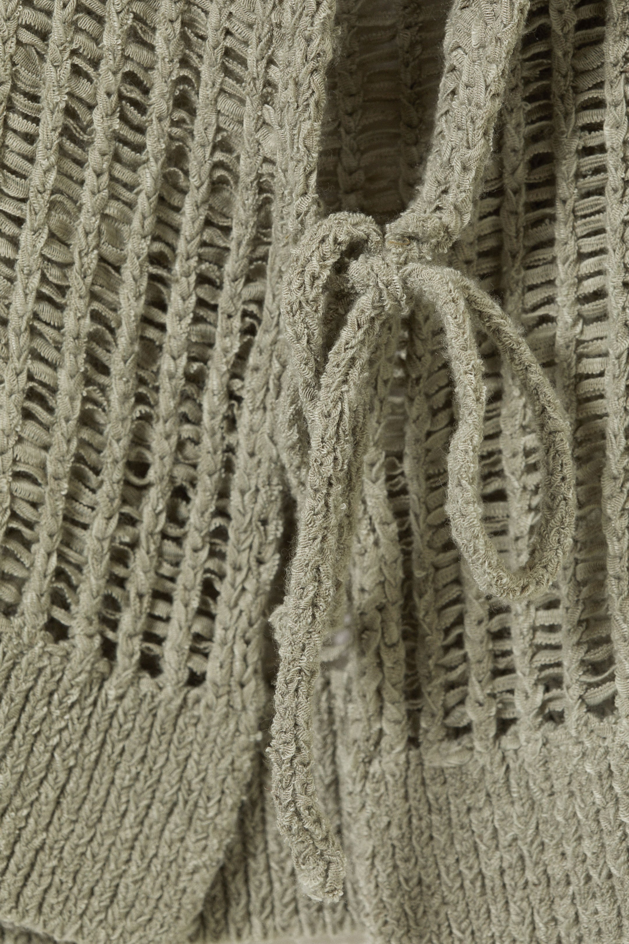 Khaki Green - Loose Open-Knit Side Slit Sweater - 4