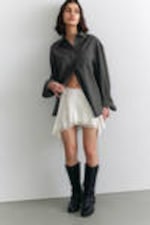 Pinstriped Dark Grey - Long-Sleeved Oversized Poplin Shirt - 0