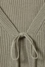 Khaki Green - Ribbed Tie-Front Cardigan - 5