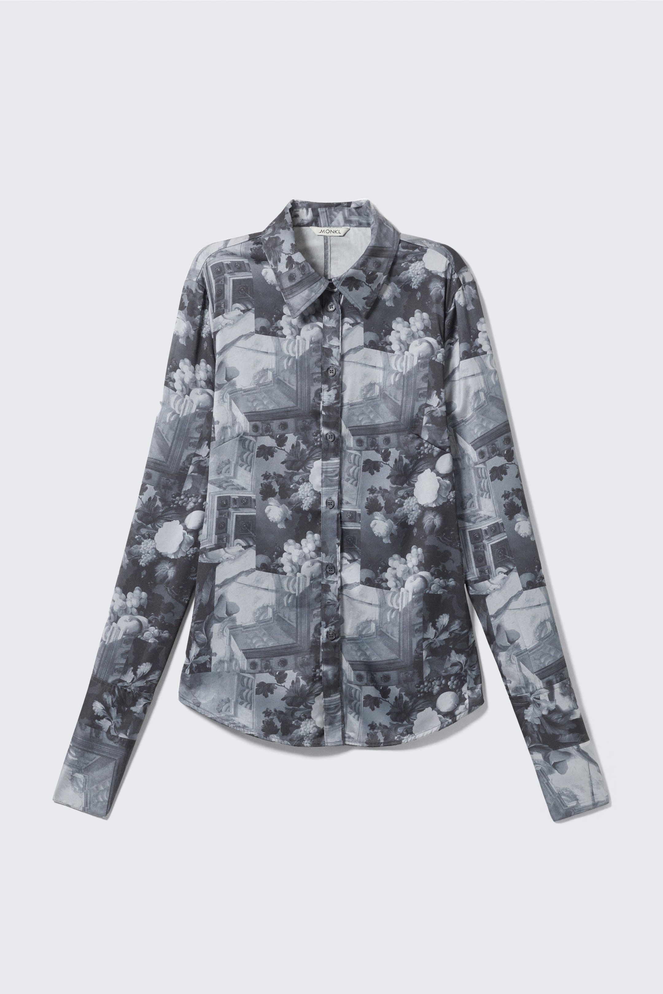 Dark Grey - Floral Collage - Slim Fit Printed Button-Up Shirt - 4