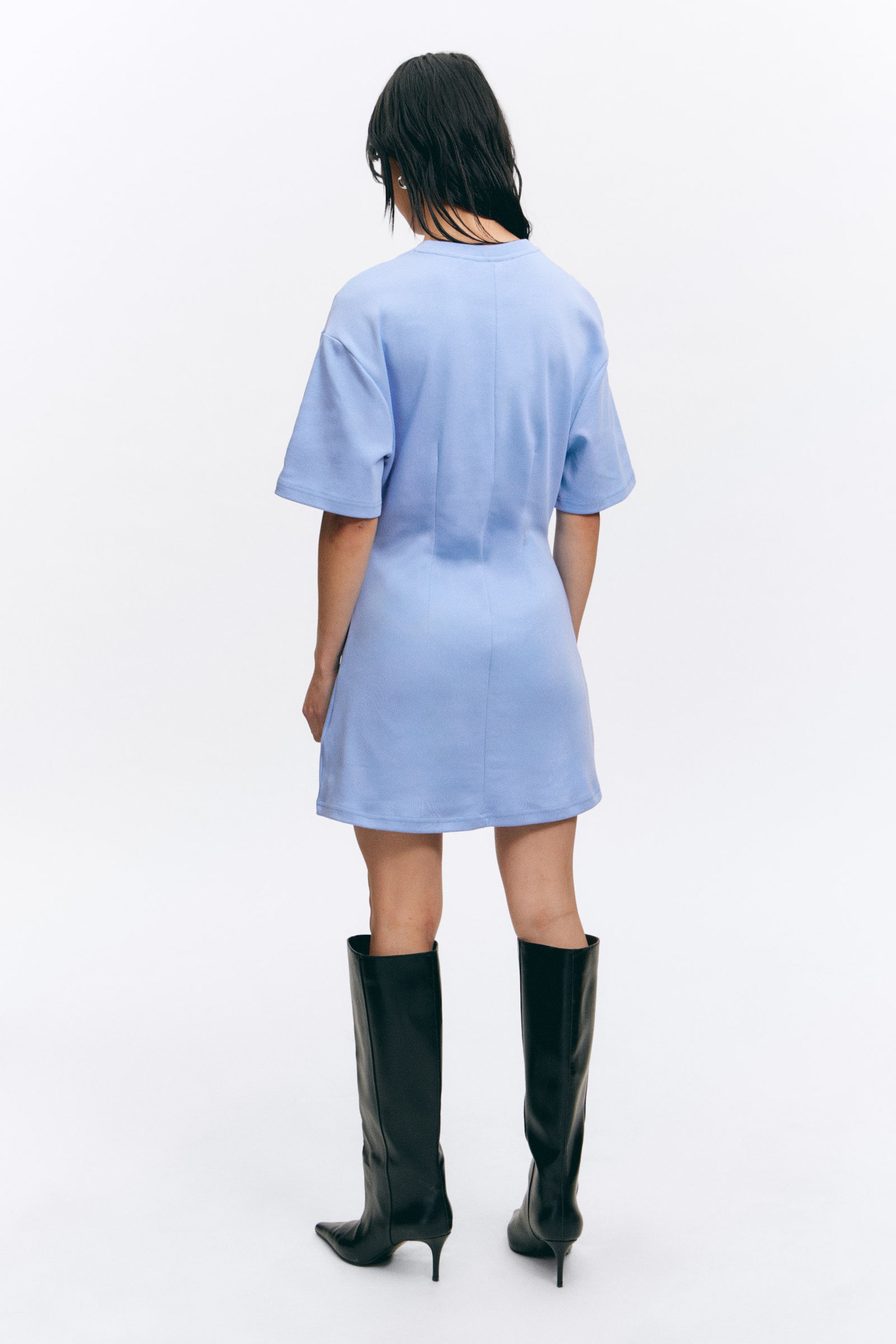 Blue - Structured Mini T-shirt Dress - 3