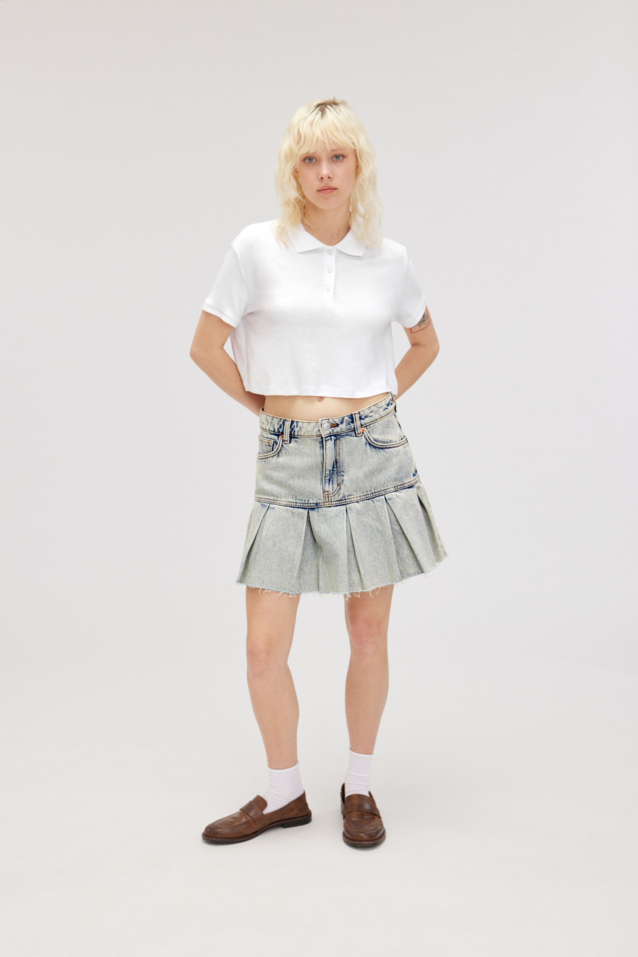 California Blue - Pleated Mini Denim Skirt - 1