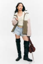 White/Khaki/Pink - Loose Fleece Zip Jacket - 0